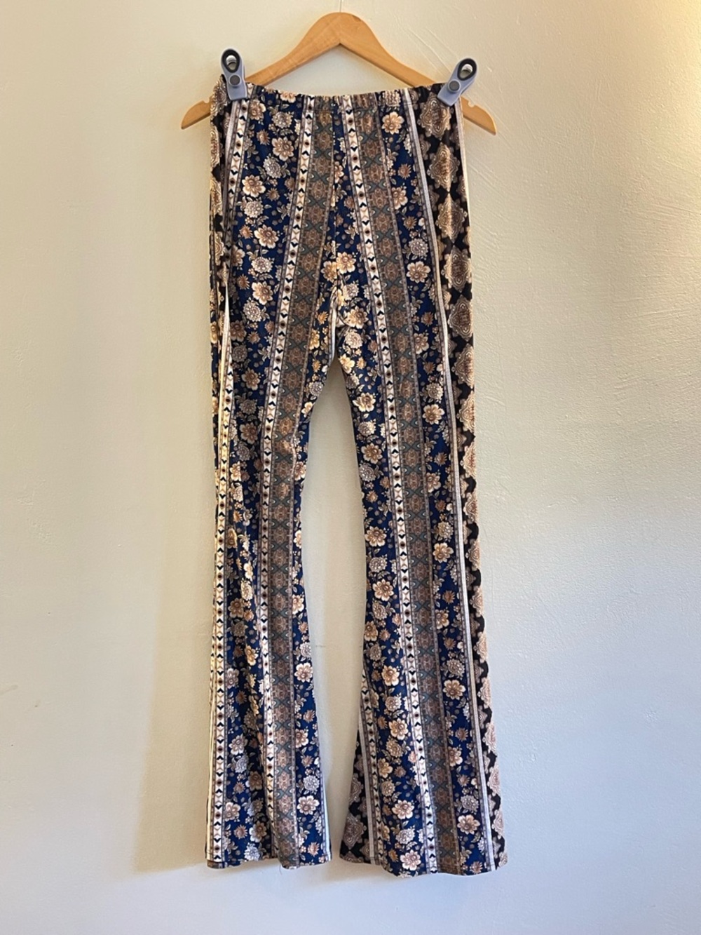 Vibe Navy and Cream Floral Stripe Flare Pants